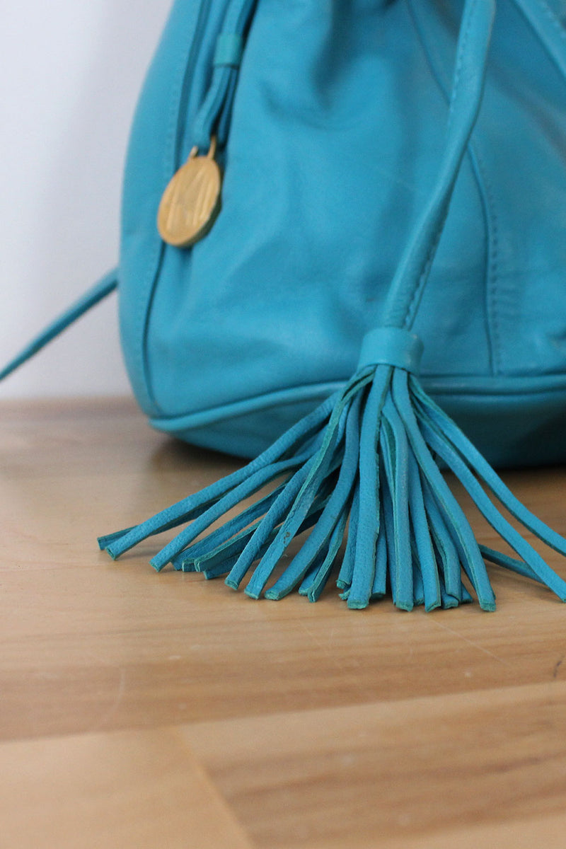 Turquoise Leather Mini Bucket Bag