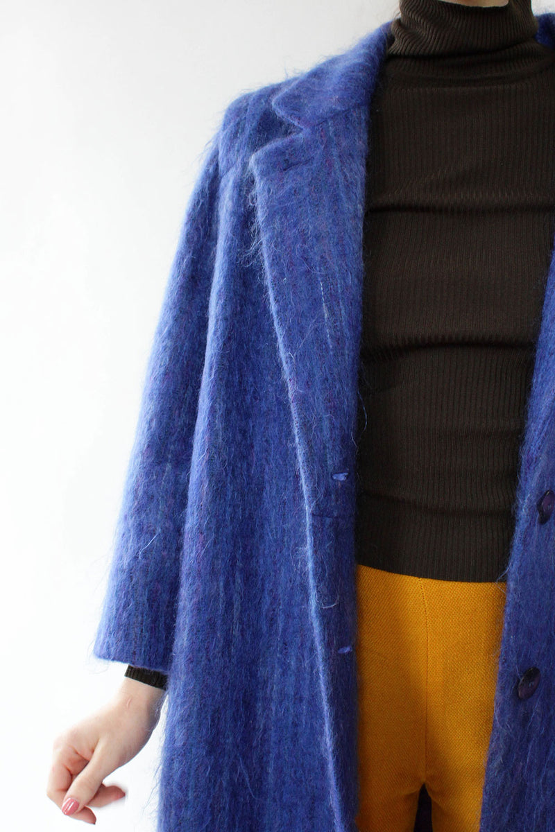 Blue Bromley Fuzzy Wool Coat M
