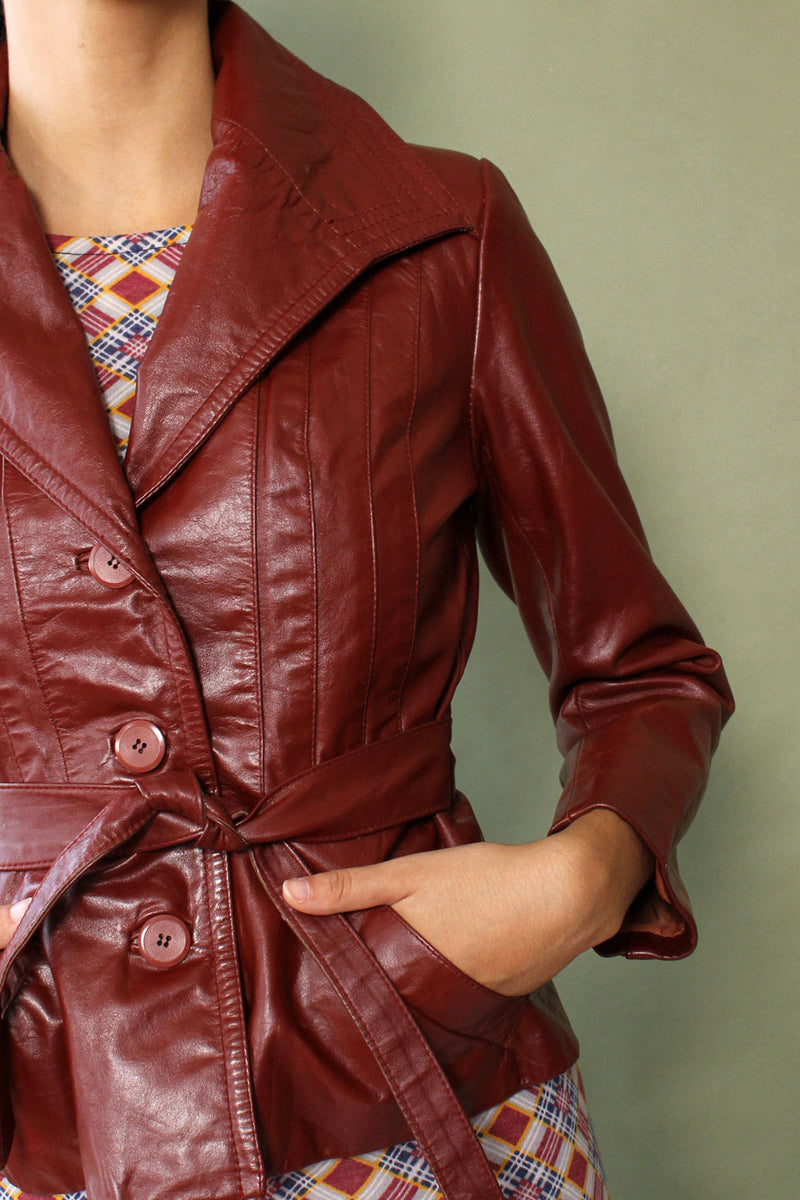 Maroon Leather Fitted Jacket S/M