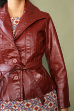 Maroon Leather Fitted Jacket S/M