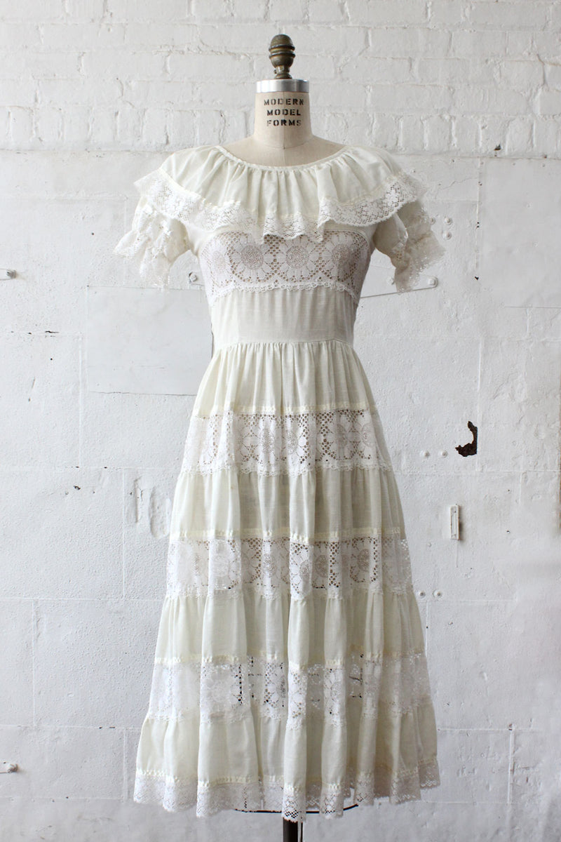 Cream Lace Peasant Dress S