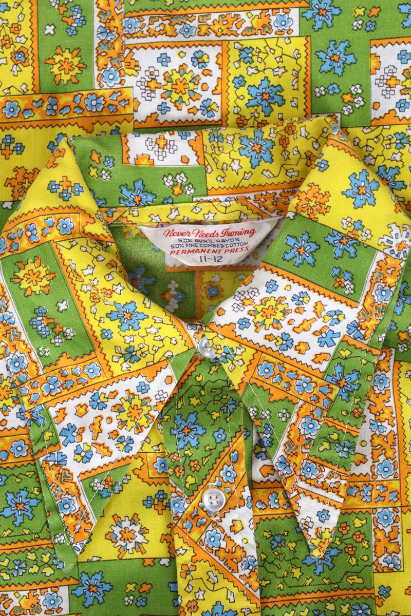 Patch Print Collared Mini Shirtdress M