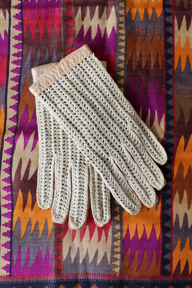 Crochet Camel Leather Gloves