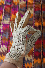 Crochet Camel Leather Gloves