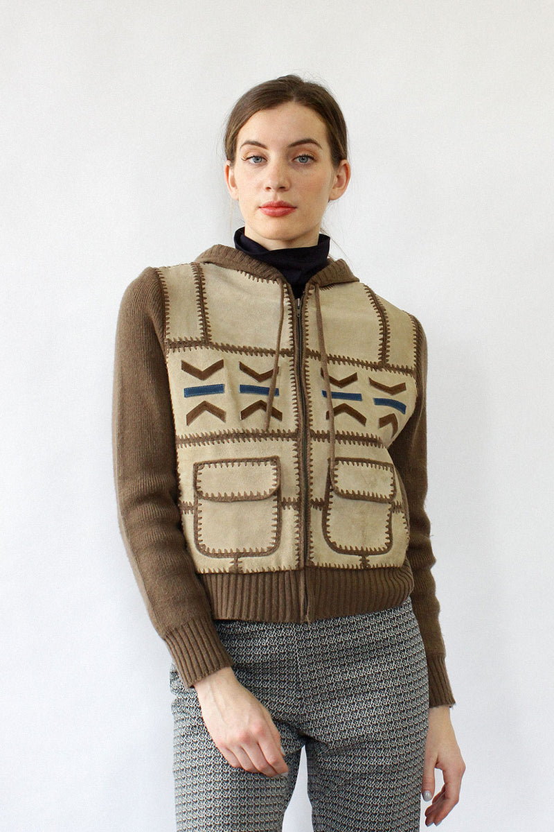Suede Patchwork Hooded Jacket M/L