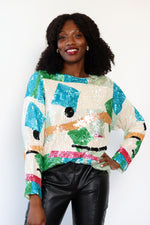 Oleg Cassini Abstract Sequin Top M/L