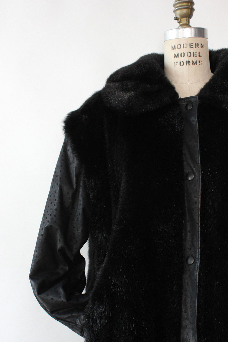 Faux Fur Leather Corner Coat M/L