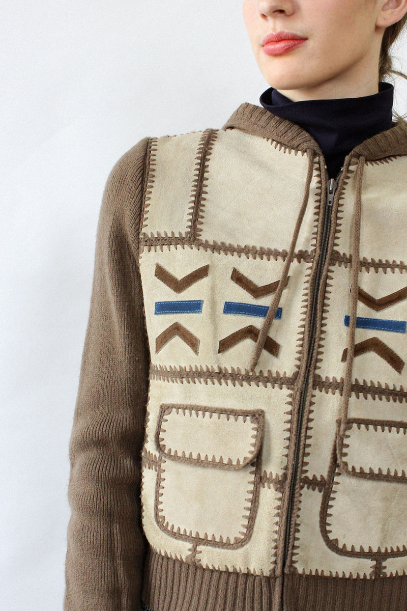 Suede Patchwork Hooded Jacket M/L