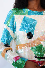 Oleg Cassini Abstract Sequin Top M/L