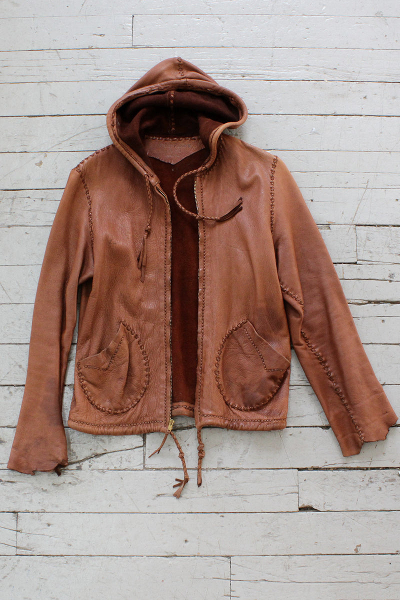 Handmade Hooded 70s Leather Jacket XS/S