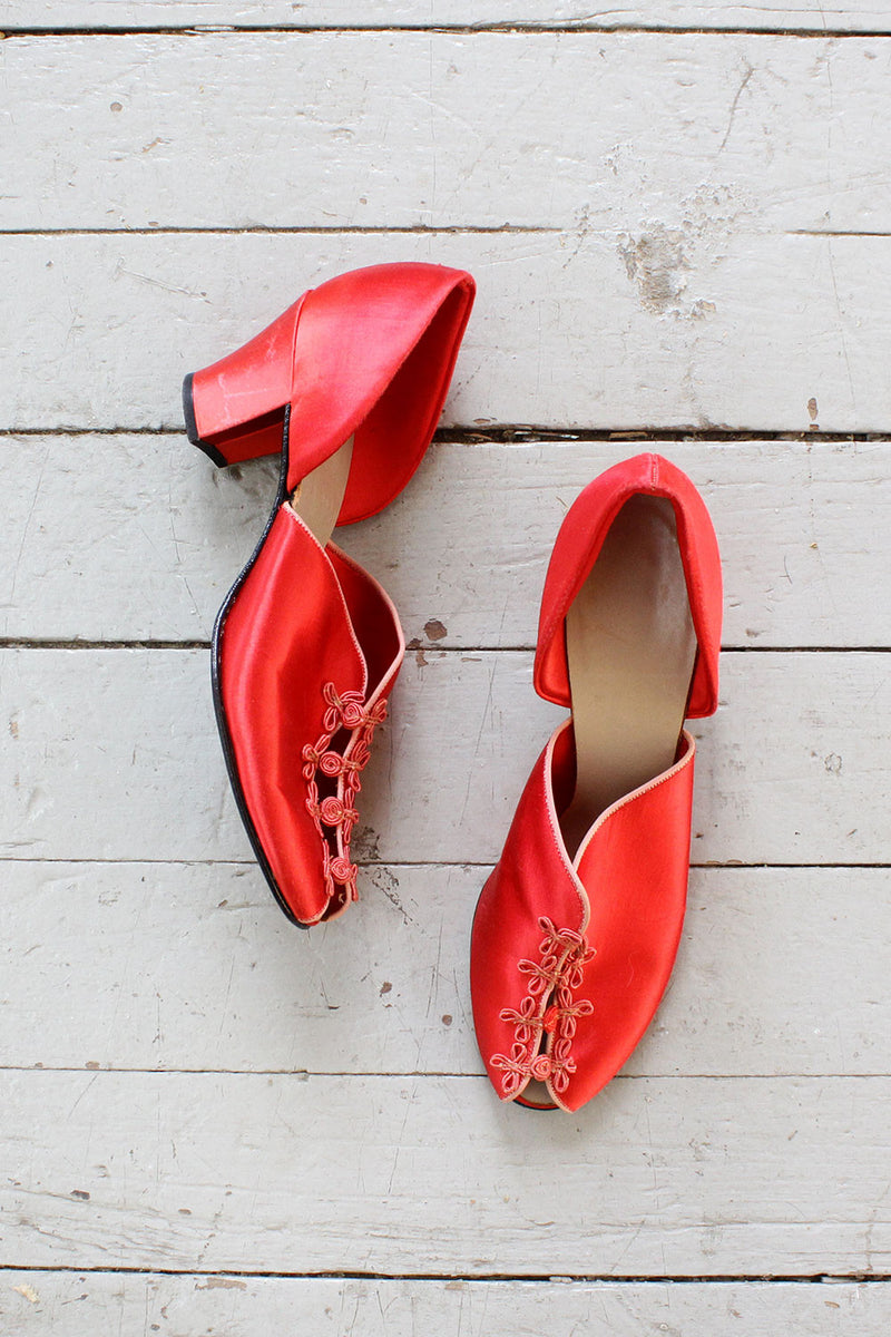 Red Satin Heeled Slippers 7