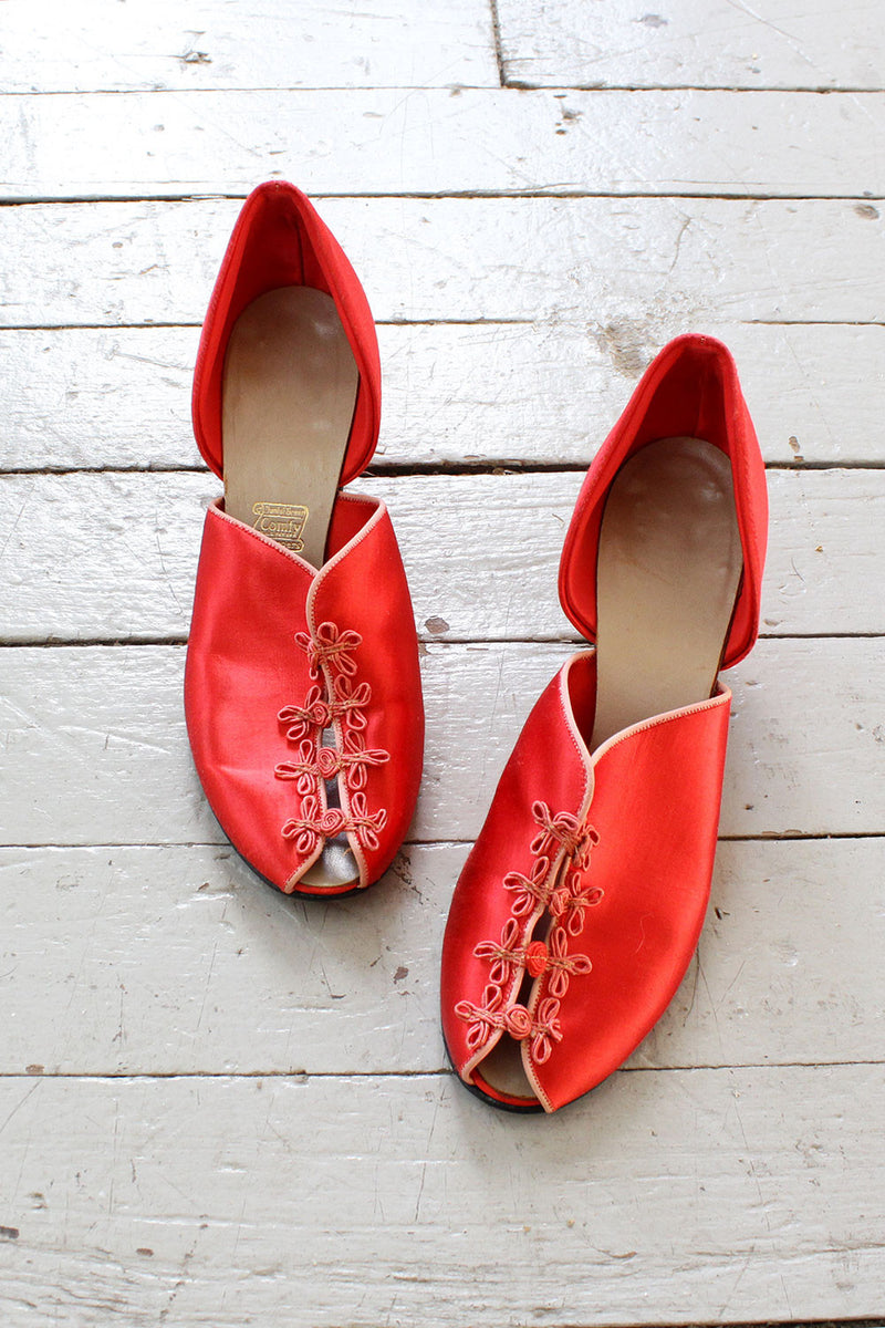Red Satin Heeled Slippers 7