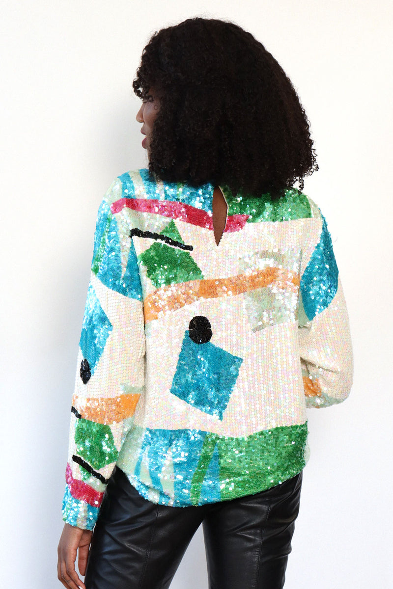 Oleg Cassini Abstract Sequin Top M/L