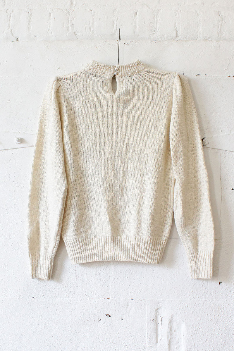 Ivory Pearl Open Collar Sweater S/M
