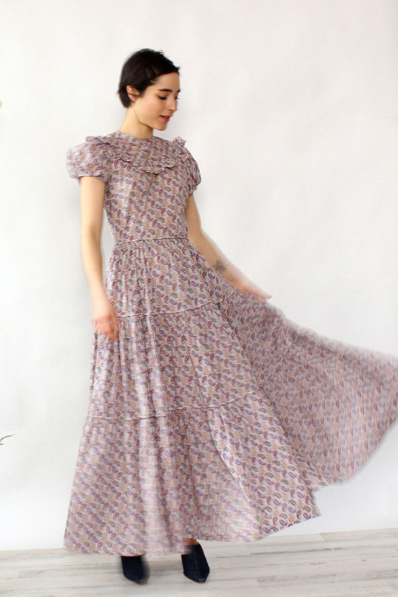 Paisley Tiered 1940s Dress S
