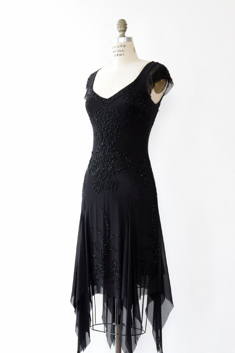 Nocturne Beaded Mesh Flapper Dress S-S/M