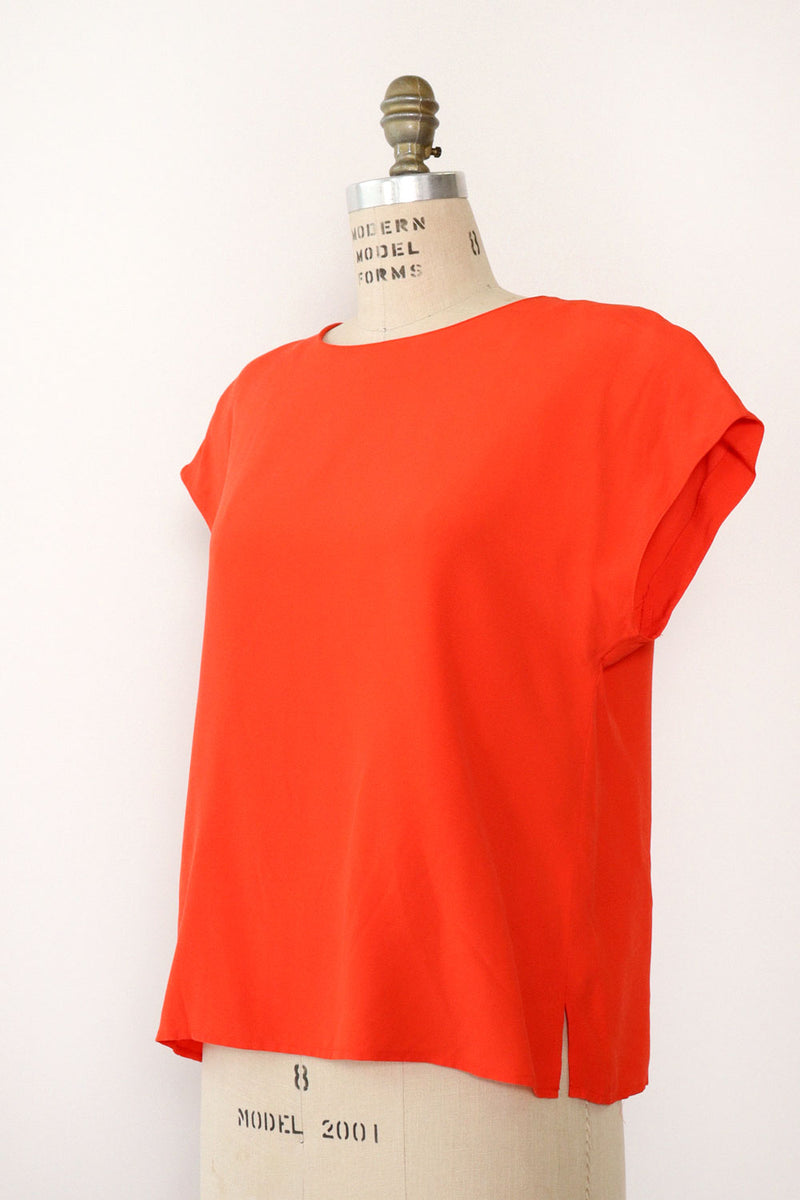 Tomato Red Silky Rayon Top M/L