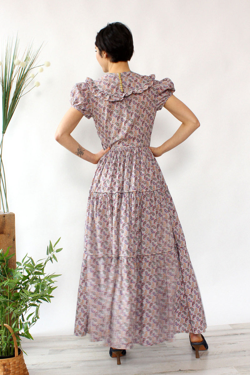 Paisley Tiered 1940s Dress S