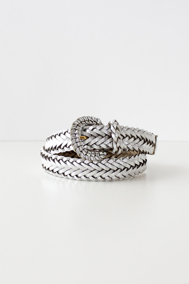 Silver Leather Braided Belt