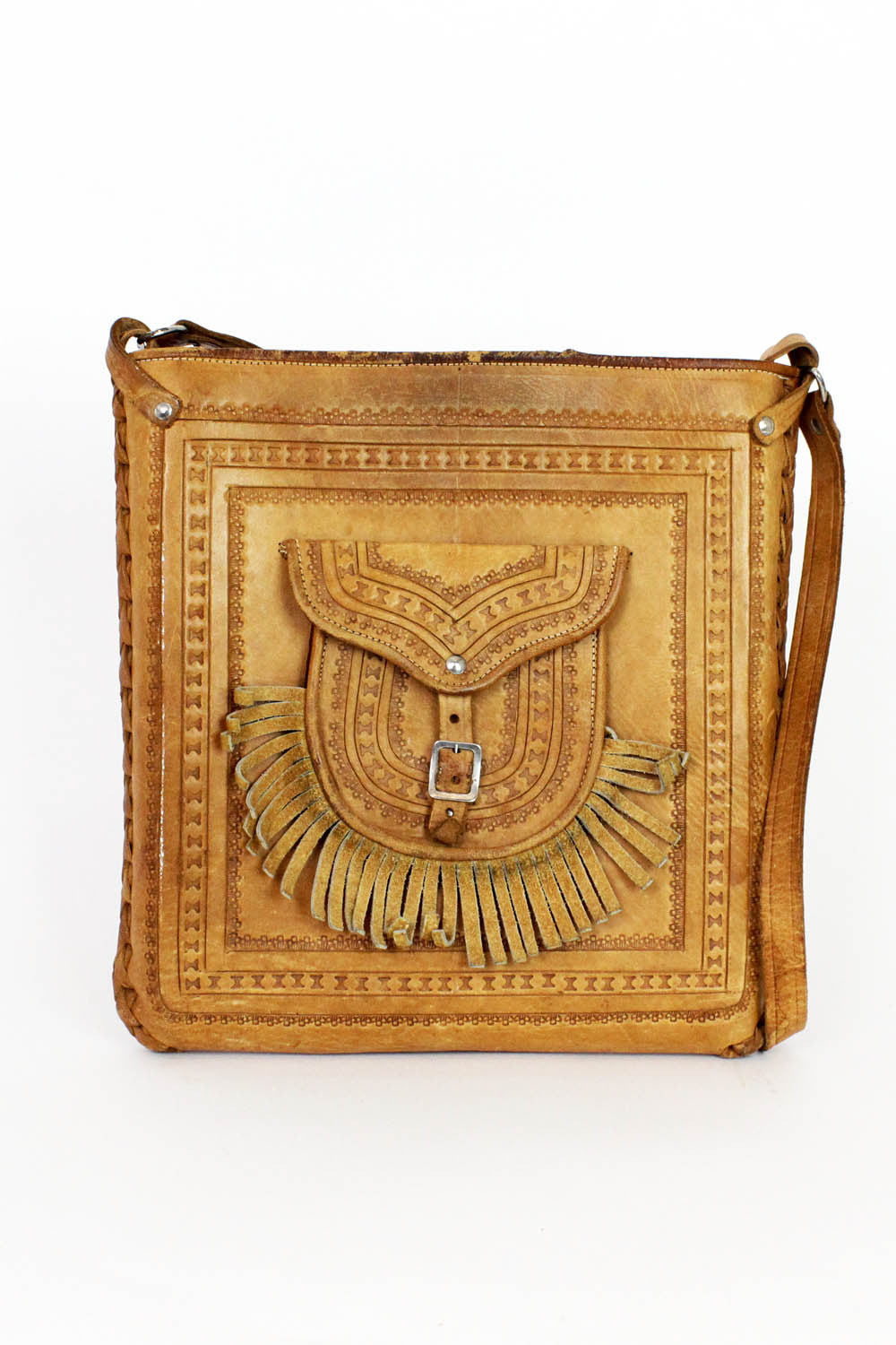 70s tooled leather purse