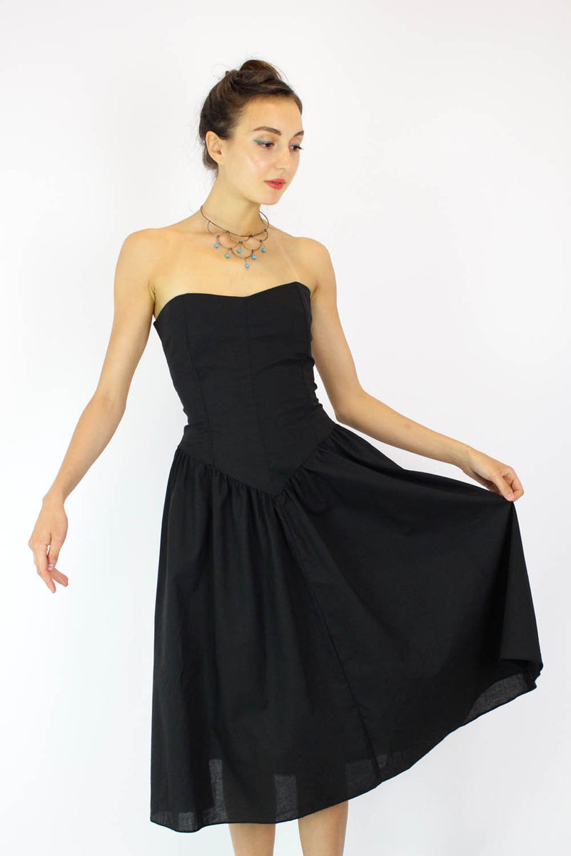 Vintage 1950s Black Dress Full Skirt Wide Belt - Ruby Lane