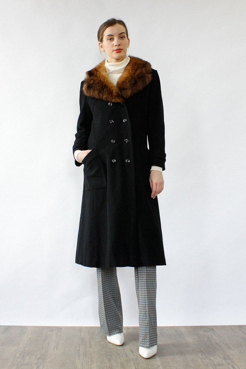 Domino Fur Collar Black Coat S/M