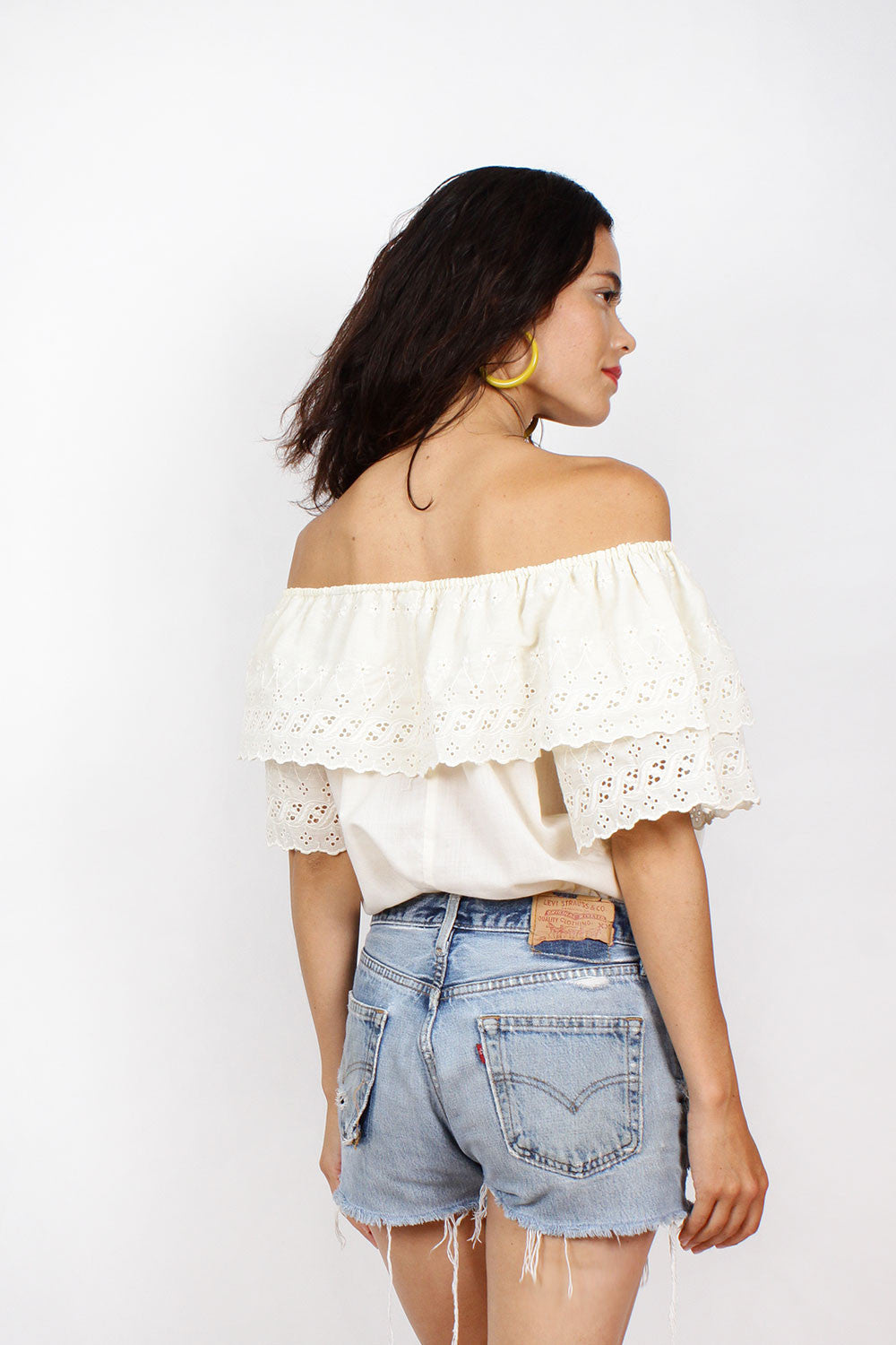 Off Shoulder Eyelet Blouse