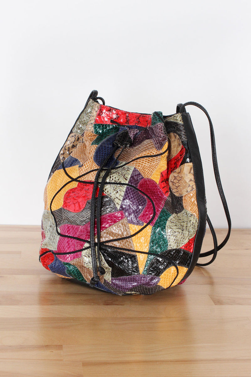 Snakeskin Collage Bucket Bag