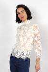 White Lace High Neck Blouse XS/S