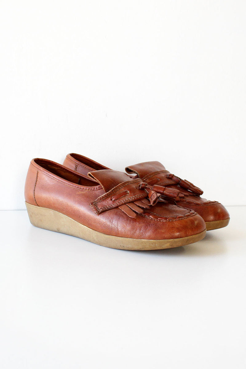 Kinney Fringe Wedge Loafers 8 1/2