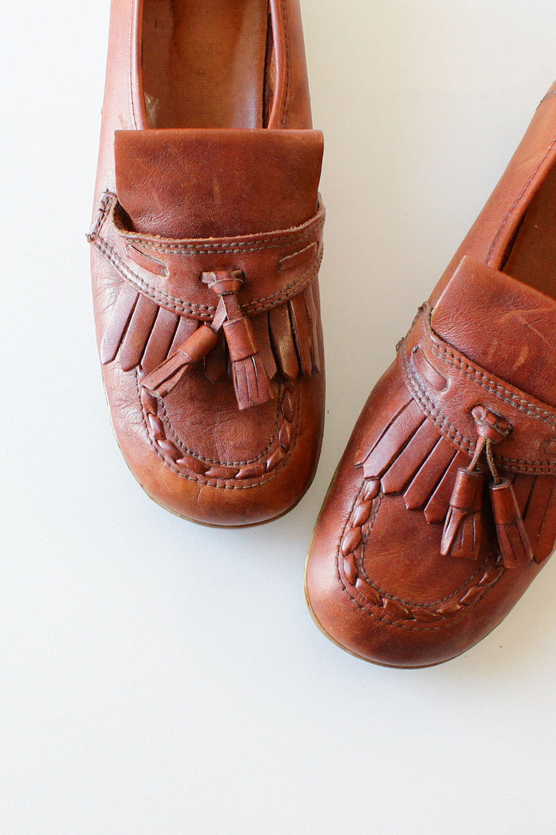 Kinney Fringe Wedge Loafers 8 1/2