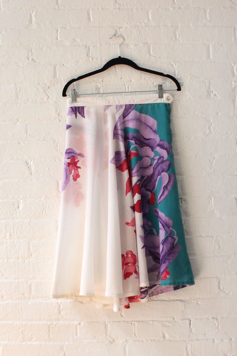 Teal Fuchsia Tropical Flare Skirt M
