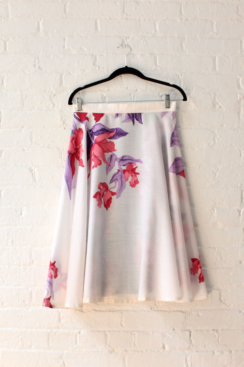 Teal Fuchsia Tropical Flare Skirt M
