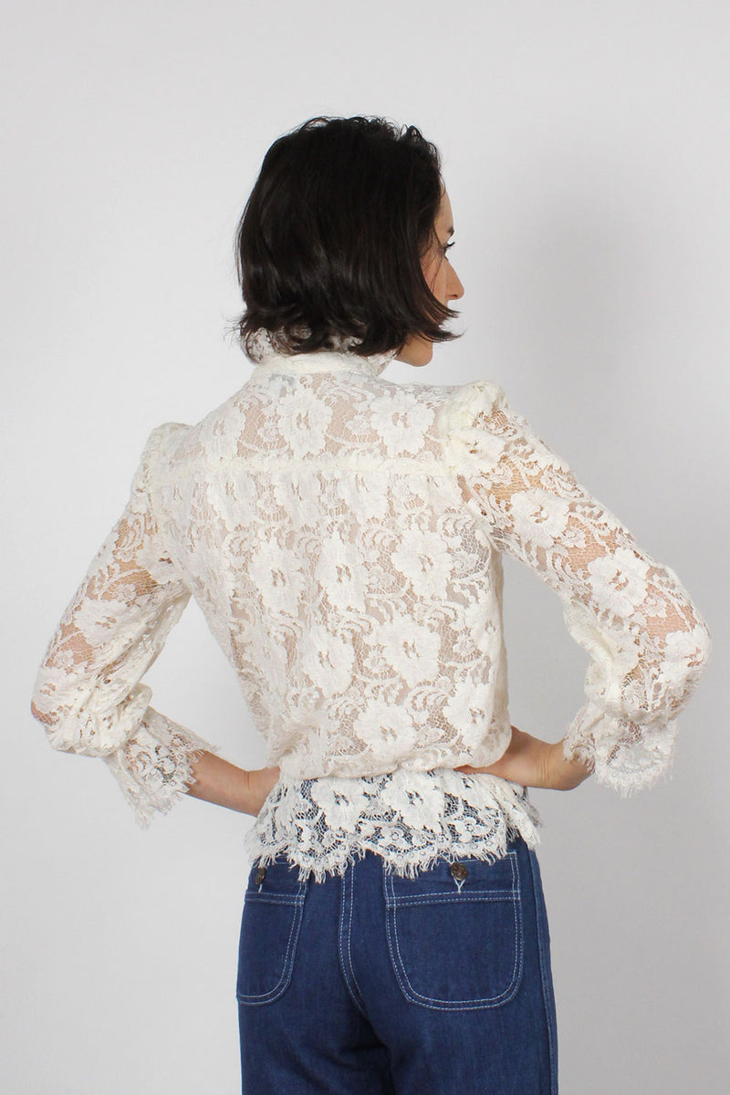 White Lace High Neck Blouse XS/S