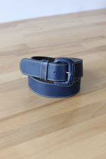 Navy Leather Topstitch Belt