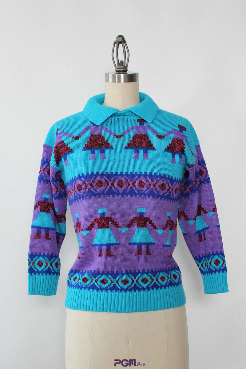 Folksy Teal Block Sweater XS/S