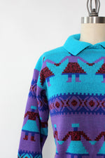 Folksy Teal Block Sweater XS/S