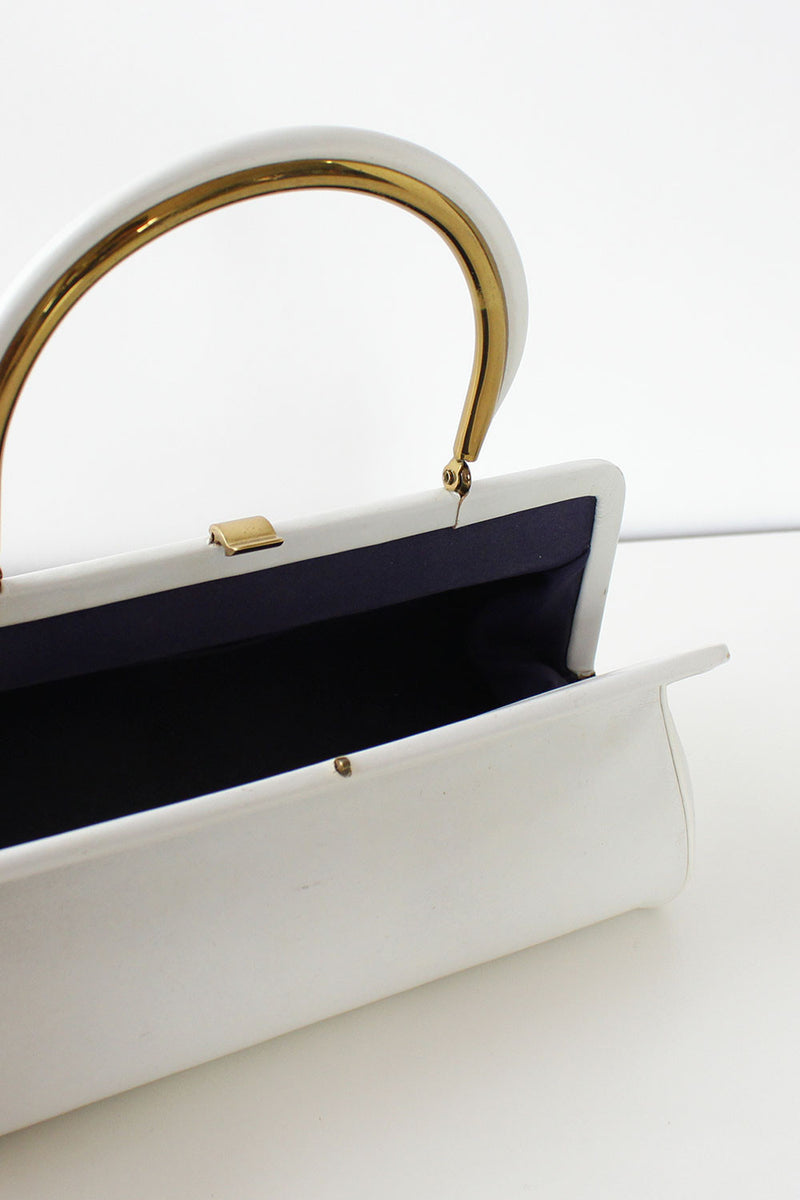 Cream Leather Structured Handbag