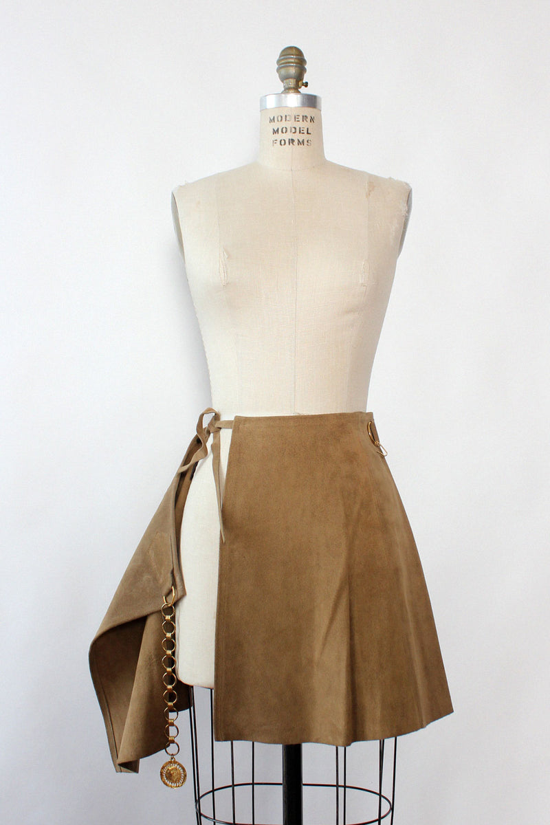 Pecan Suede Chain Belt Skirt XS/S
