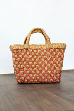 Checkered Straw Basket Bag