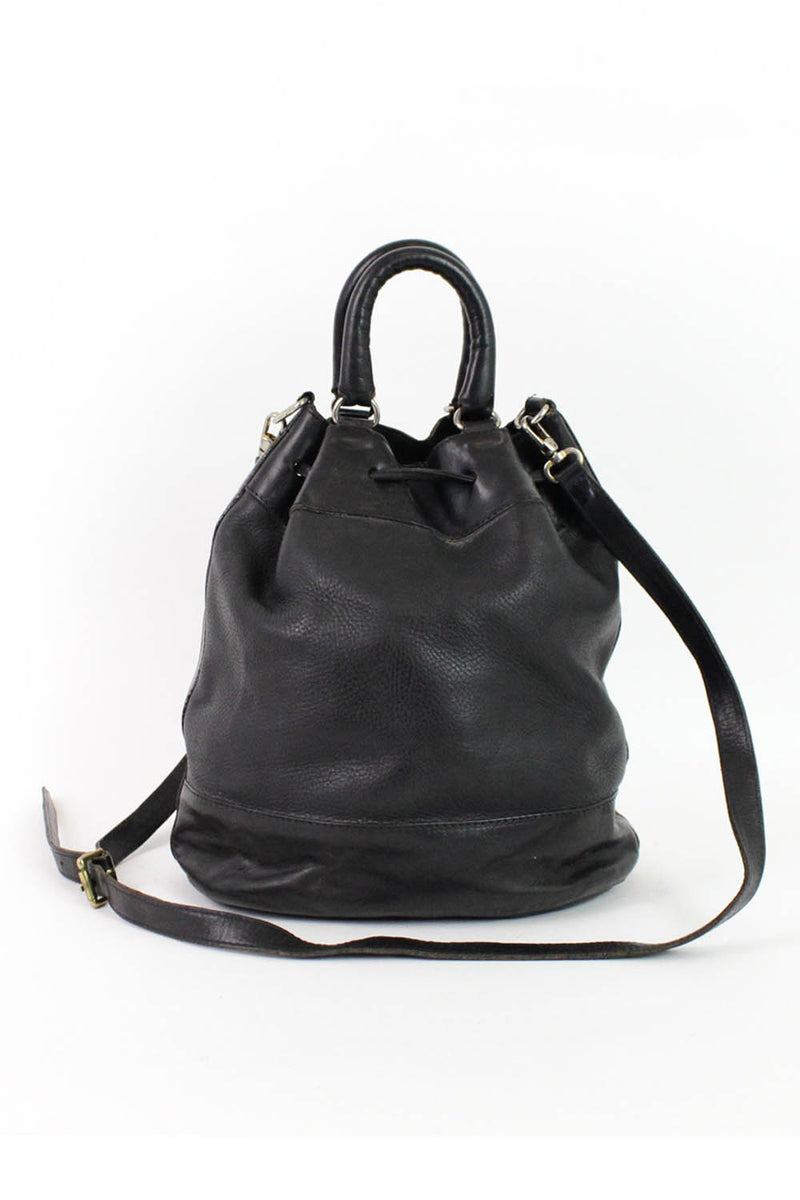 Furla Black Leather Drawstring Bucket Bag
