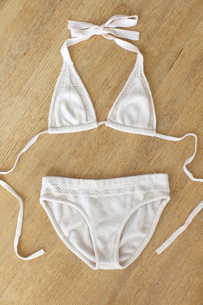 Ivory Knit 1970s Bikini S