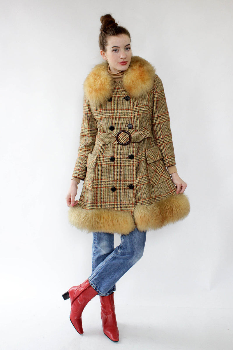 Penny Plaid Shearling Trim Coat S/M