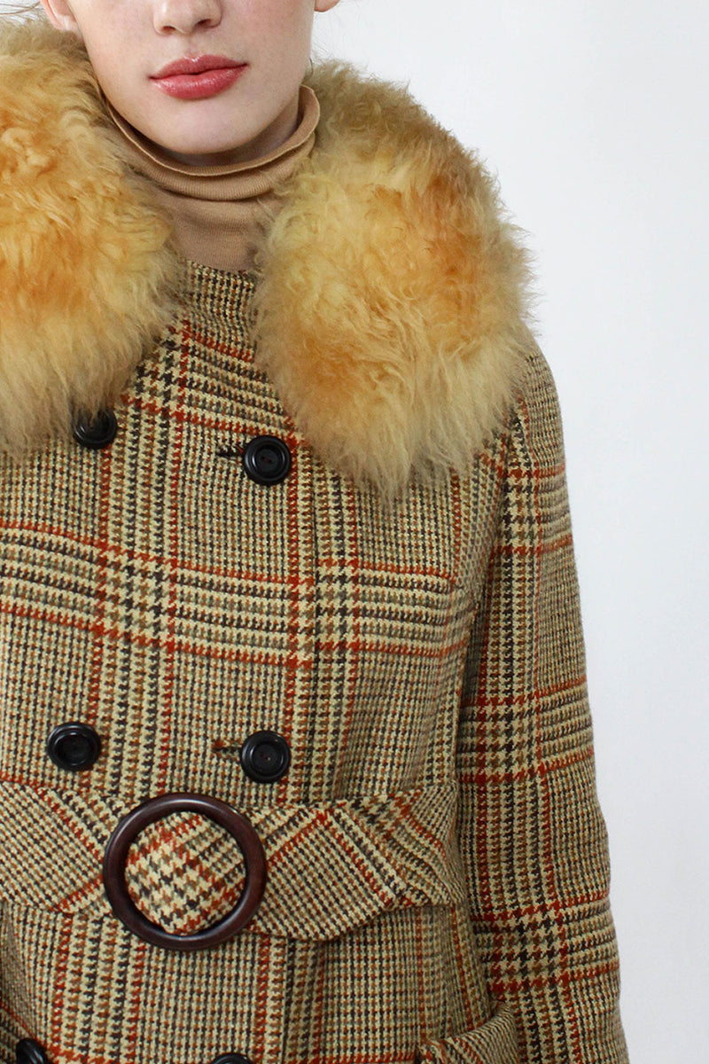 Penny Plaid Shearling Trim Coat S/M