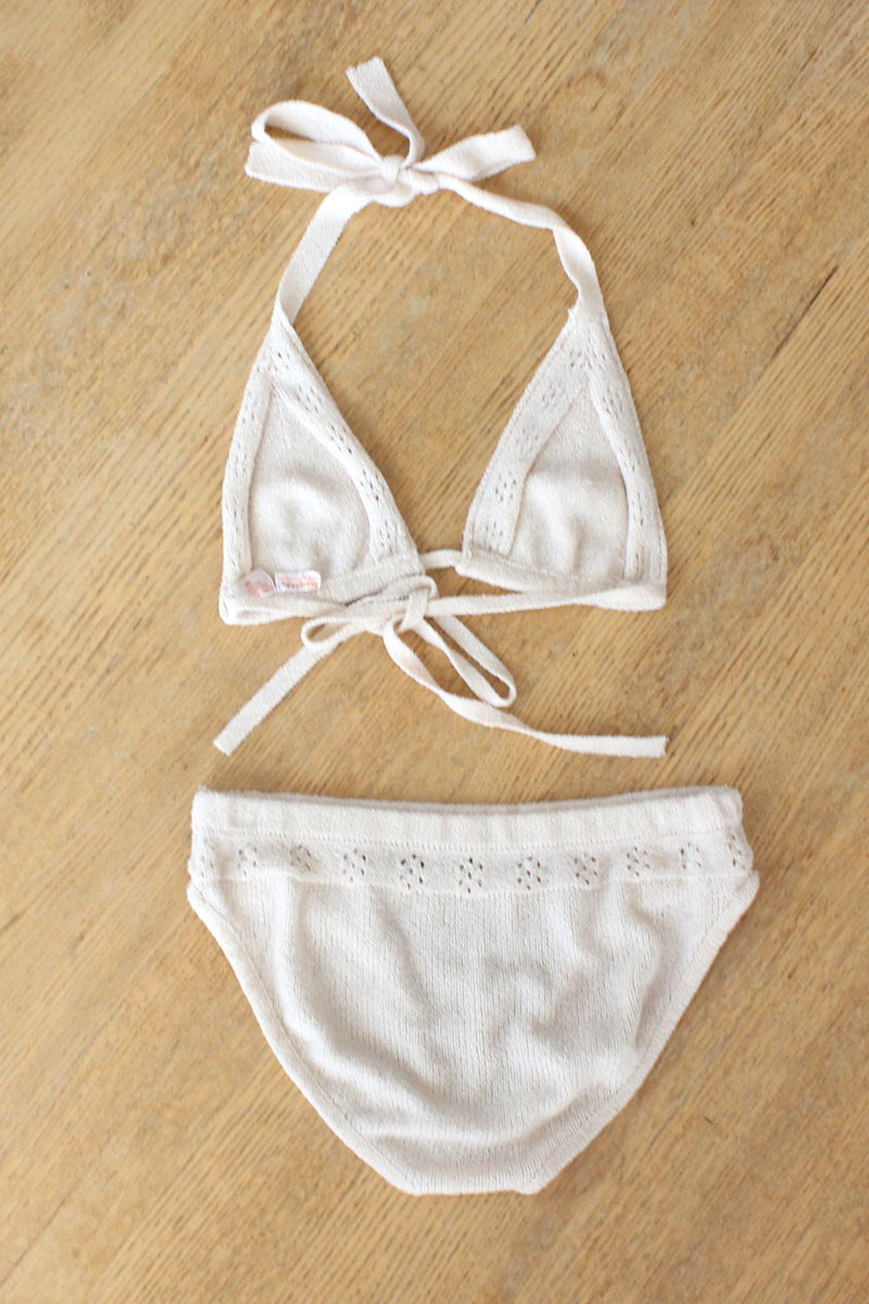 Ivory Knit 1970s Bikini S