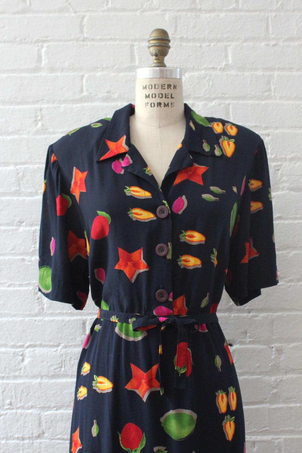 Navy Fruit Print Tea Dress M/L