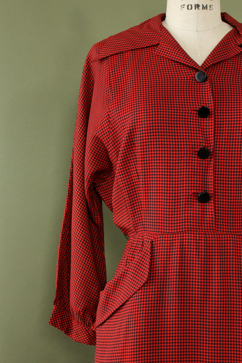 Vermilion Checkered '40s Dress L