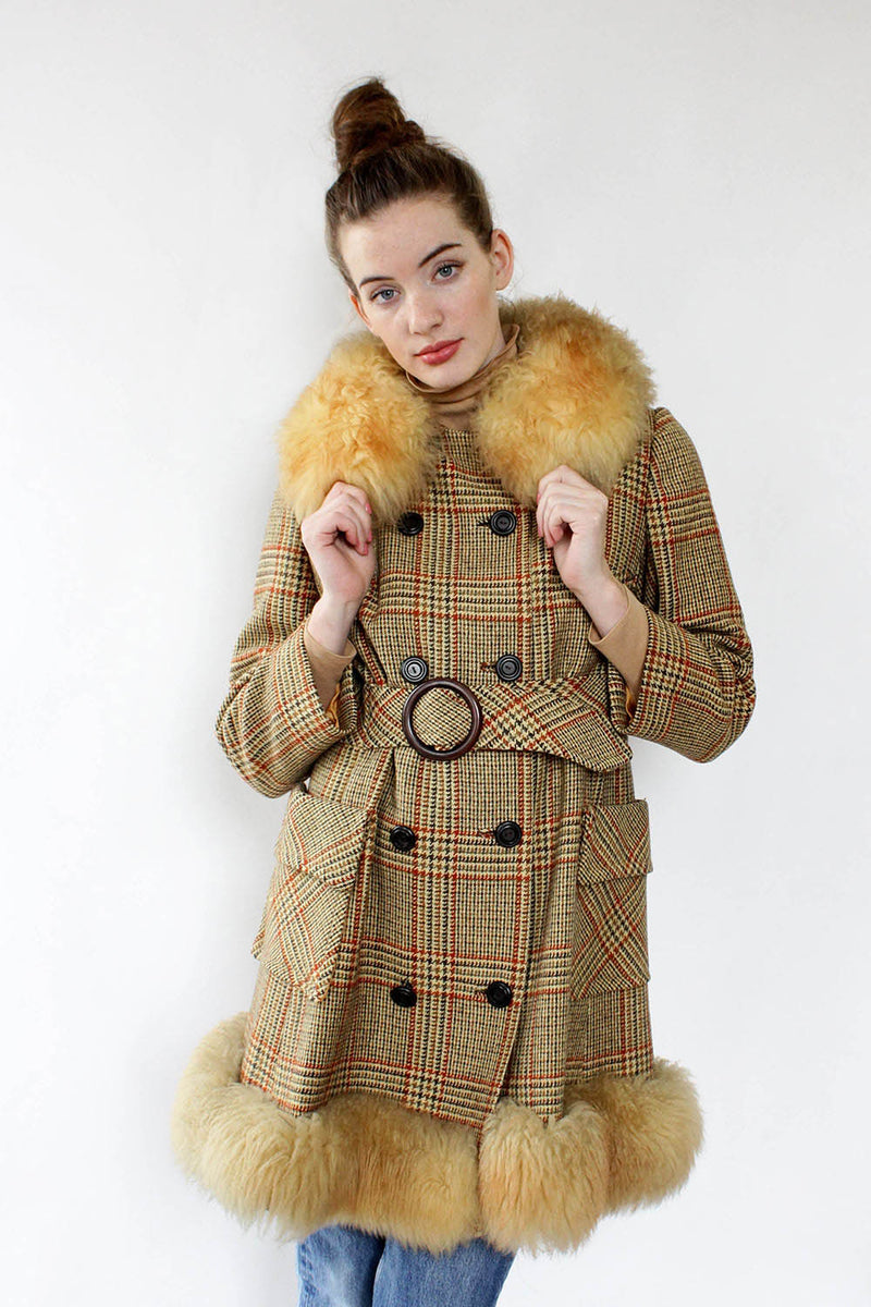 Penny Plaid Shearling Trim Coat S/M