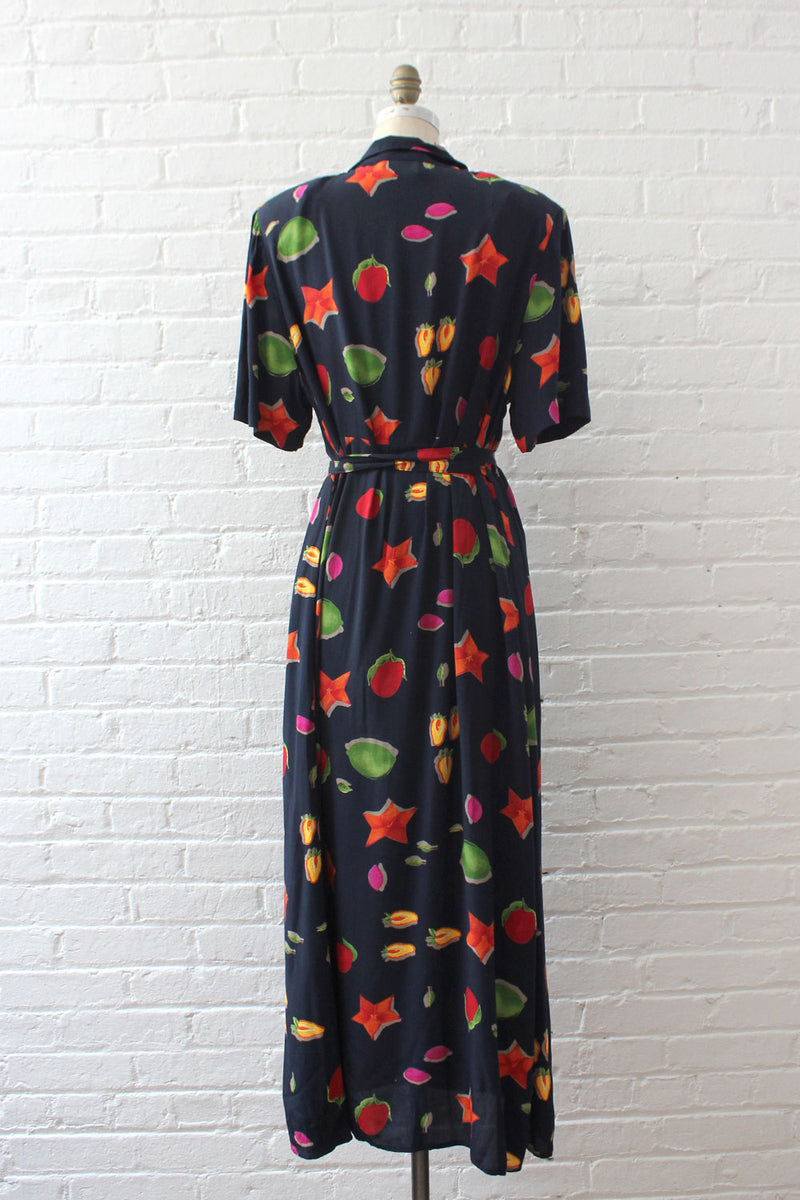 Navy Fruit Print Tea Dress M/L