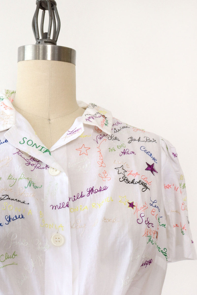 Sonia Rykiel Embroidered Novelty Blouse S/M